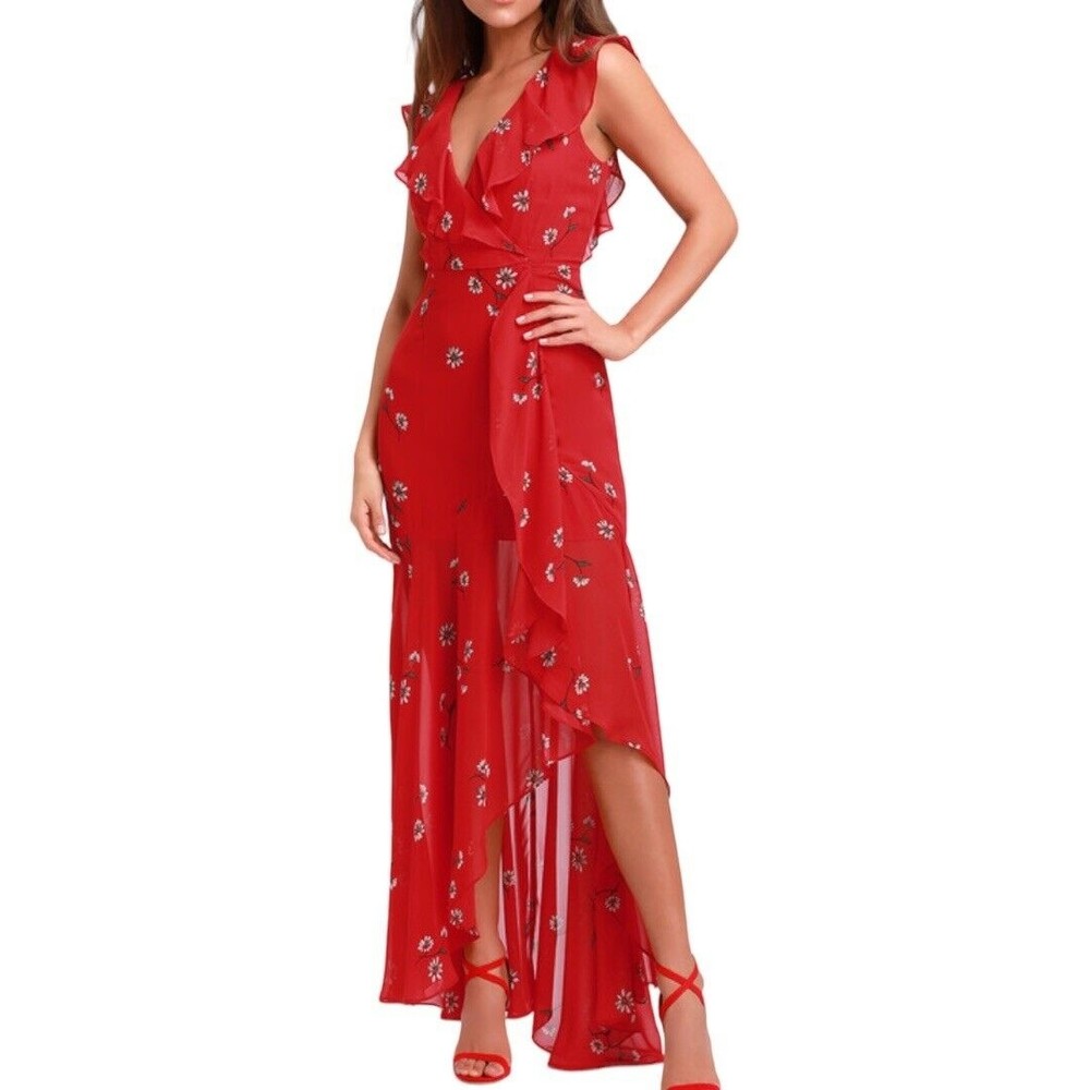 Lulus Women’s Fondest Desires Maxi Dress Red Floral Print Ruffled Size XL - Picture 10 of 10